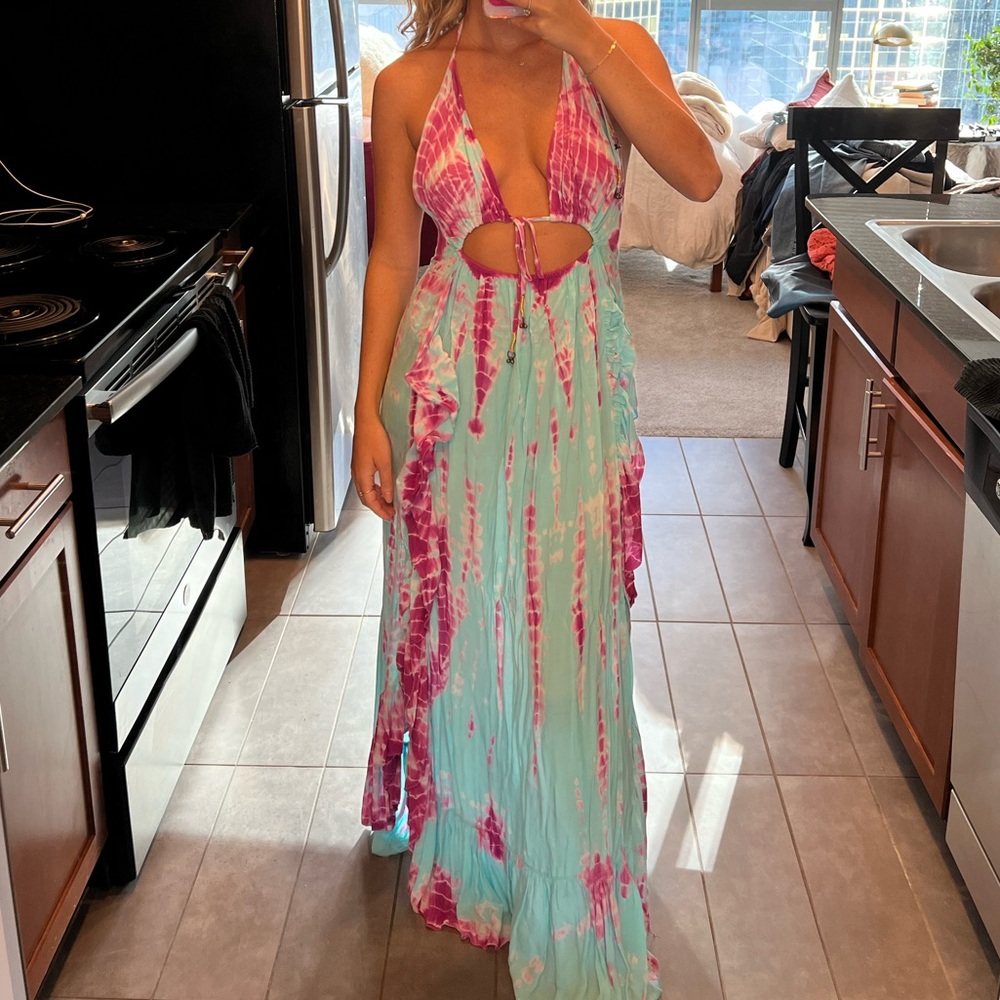 SURF GYPSY tie-dye maxi halter dress